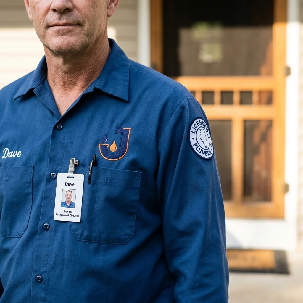 Licensed plumber showing ID badge in Muskegon, MI