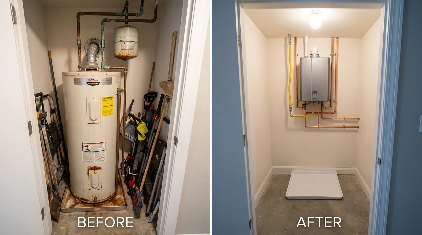 Tank water heater versus wall-mounted tankless unit comparison for Muskegon, MI homeowners