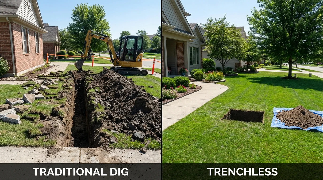 Trenchless sewer repair with minimal yard damage versus traditional excavation in Muskegon, MI
